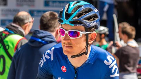 Team Sky rider Geraint Thomas at the start of a race