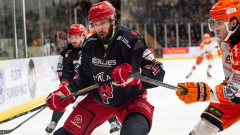 Brandon Alderson of Cardiff Devils in action against Sheffield Steelers