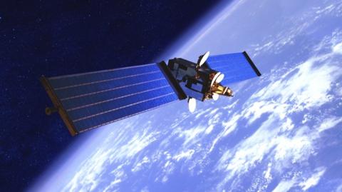 Communications satellite in space