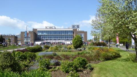The front entrance of Swansea University