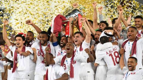 Qatar national team celebrate their 2019 Asian Cup win