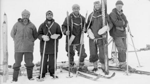 An exploration party was photographed at Base A in October 1944