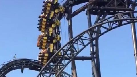 Smiler ride at Alton Towers which stopped part-way round the track and left theme Park goers hanging for 20 minutes