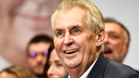 Czech President Milos Zeman celebrates his victory in the presidential election run-off in Prague, Czech Republic, 27 January 2018