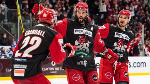 Stephen Dixon celebrates scoring for Cardiff Devils