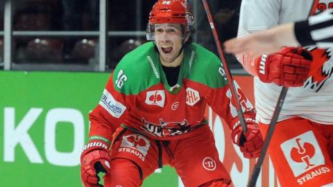 Devils' Cole Sanford celebrates his second goal of the night