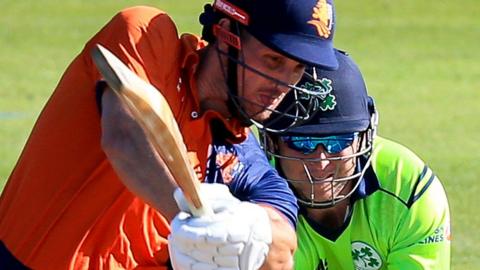 Netherland batsman Fred Klaassen and Ireland's Gary Wilson