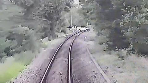 CCTV pictures from the Greater Anglia train showed a vehicle crossing the track a short distance ahead