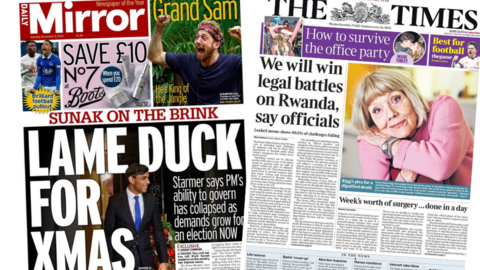 The Mirror and the Times front pages 11 December 2023