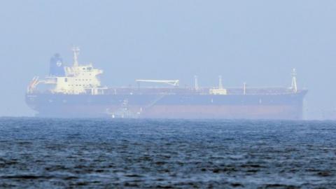 Mercer Street, an Israeli-managed oil tanker, seen off Fajairah Port