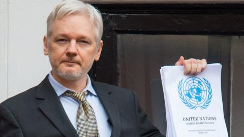 Julian Assange at Ecuadorean embassy in London, Feb 2016