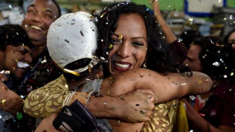 Indian members and supporters of the lesbian, gay, bisexual, transgender (LGBT) community celebrate the Supreme Court decision to strike down a colonial-era ban on gay sex, in Mumbai on September 6, 2018