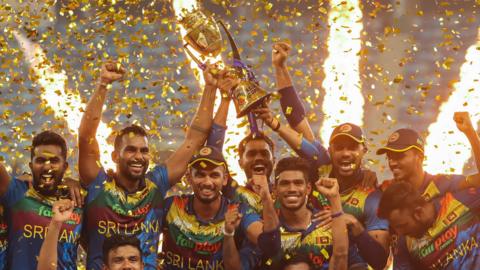 Sri Lanka celebrate after winning the Asia Cup