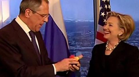 Sergey Lavrov and Hillary Clinton with reset button