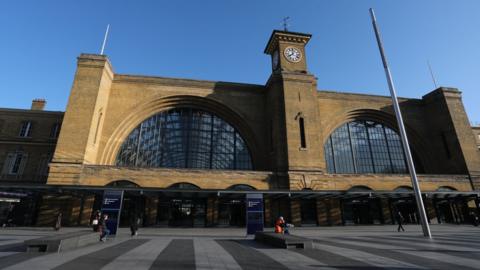 The Euston Road entrance to Kings Cross railway station in London