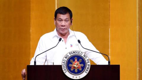 Philippine President Rodrigo Duterte speaking at a luncheon meeting with Japanese business leaders in Tokyo, 26 October 2016.