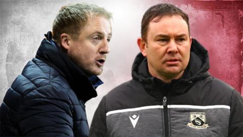 Tranmere caretaker manager Ian Dawes and Morecambe boss Derek Adams