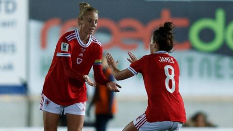 Wales' Sophie Ingle and Angharad James