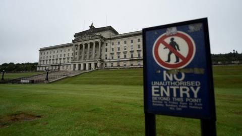 A general view shows Parliament Buildings at Stormont in Belfast