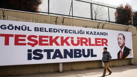 AKP victory poster in Istanbul, 1 Apr 19