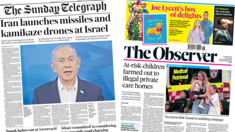 Sunday telegraph and Observer front pages