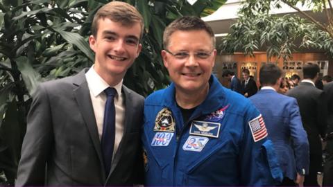 Student Will Farrant with NASA Flight Engineer, Doug Wheelock