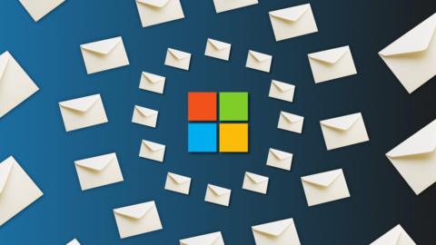 Microsoft logo surrounded by emails