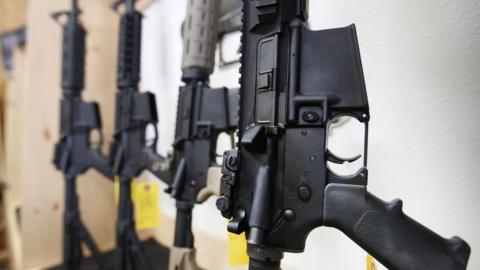 File photo shows AR-15 semi-automatic rifles for sale in Springville, Utah (17 June 2016)