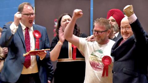 Labour councillor celebrating victory in Stoke-onTrent