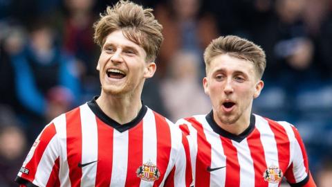 Dennis Cirkin (left) celebrates scoring Sunderland's equaliser against West Bromwich Albion