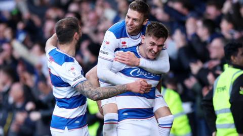 QPR players celebrate Jimmy Dunne's stoppage time winner
