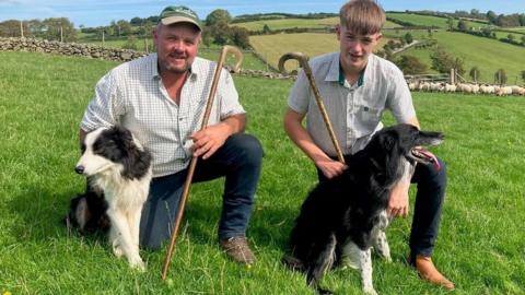 Peter Morgan and his son, Peter Óg Morgan with sheepdogs