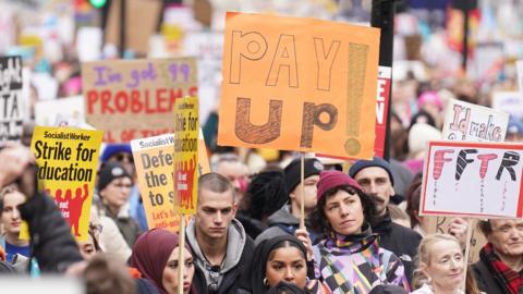 Members of the National Education Union (NEU) striking in Whitehall