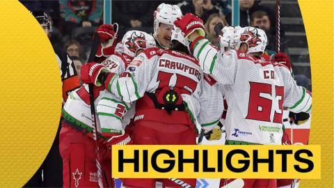 Cardiff Devils celebrate victory over the Belfast Giants