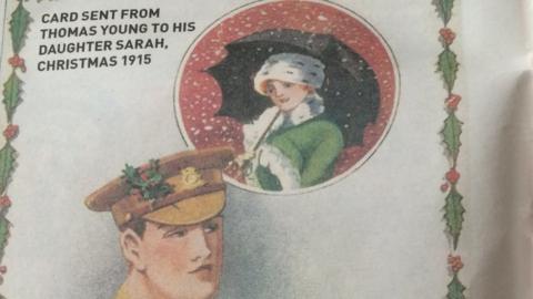 Christmas card sent by Thomas Young to his daughter Sarah in 1915