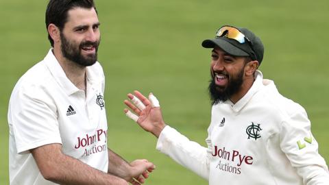 Brett Hutton and Haseeb Hameed celebrate a wicket