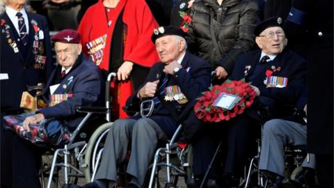 Veterans wait for a National Service of Remembrance at the Cenotaph