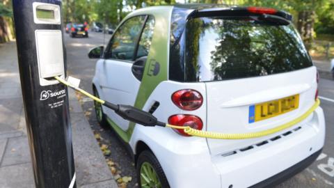 Electric car being charged