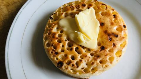 Crumpet on a plate