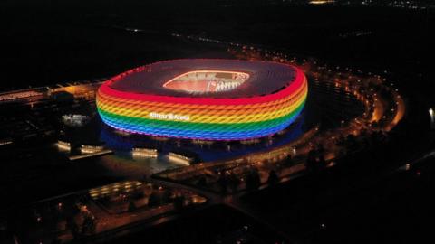 The Munich stadium has lit up before in rainbow colours but Uefa said it was politically and religiously neutral