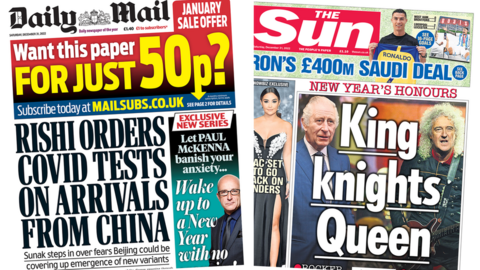 Daily Mail and Sun front pages