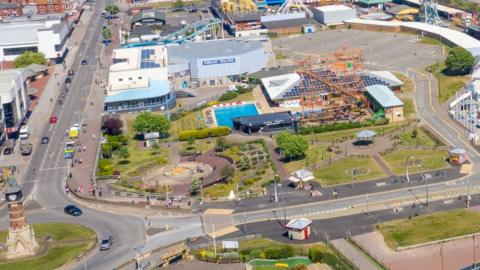 Aerial photo of the town centre of Skegness