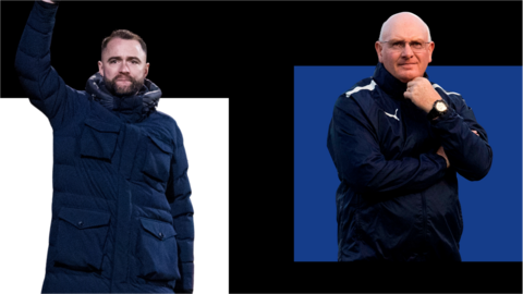 Dunfermline manager James McPake and Falkirk counterpart John McGlynn