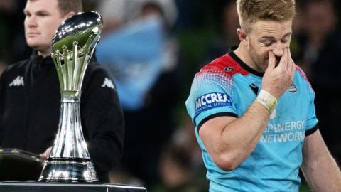 Glasgow Warriors' Kyle Steyn is unable to look at the Challenge Cup