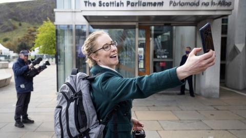 Lorna Slater outside Scottish Parliament
