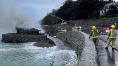 Firefighters at the scene of a fire in St Peter Port, Guernsey