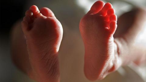Close-up of a newborn baby's feet