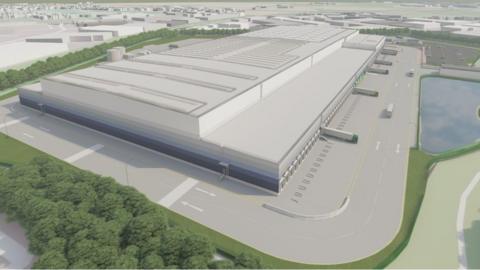 An artist's impression of the regional distribution centre planned for Gildersome, Leeds