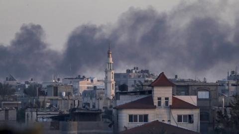 Smoke rises following an Israeli air strike during a military operation in Khan Yunis, southern Gaza Strip, 1 March