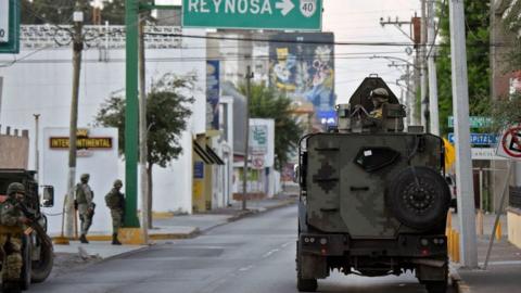 Armoured vehicles sit on the streets of Matamoros, Tamaulipas, Mexico